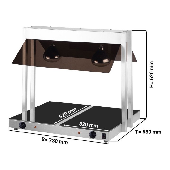 Plaque chauffante avec surface en verre-céramique – 1,07 kW – avec 2 lampes chauffantes infrarouges